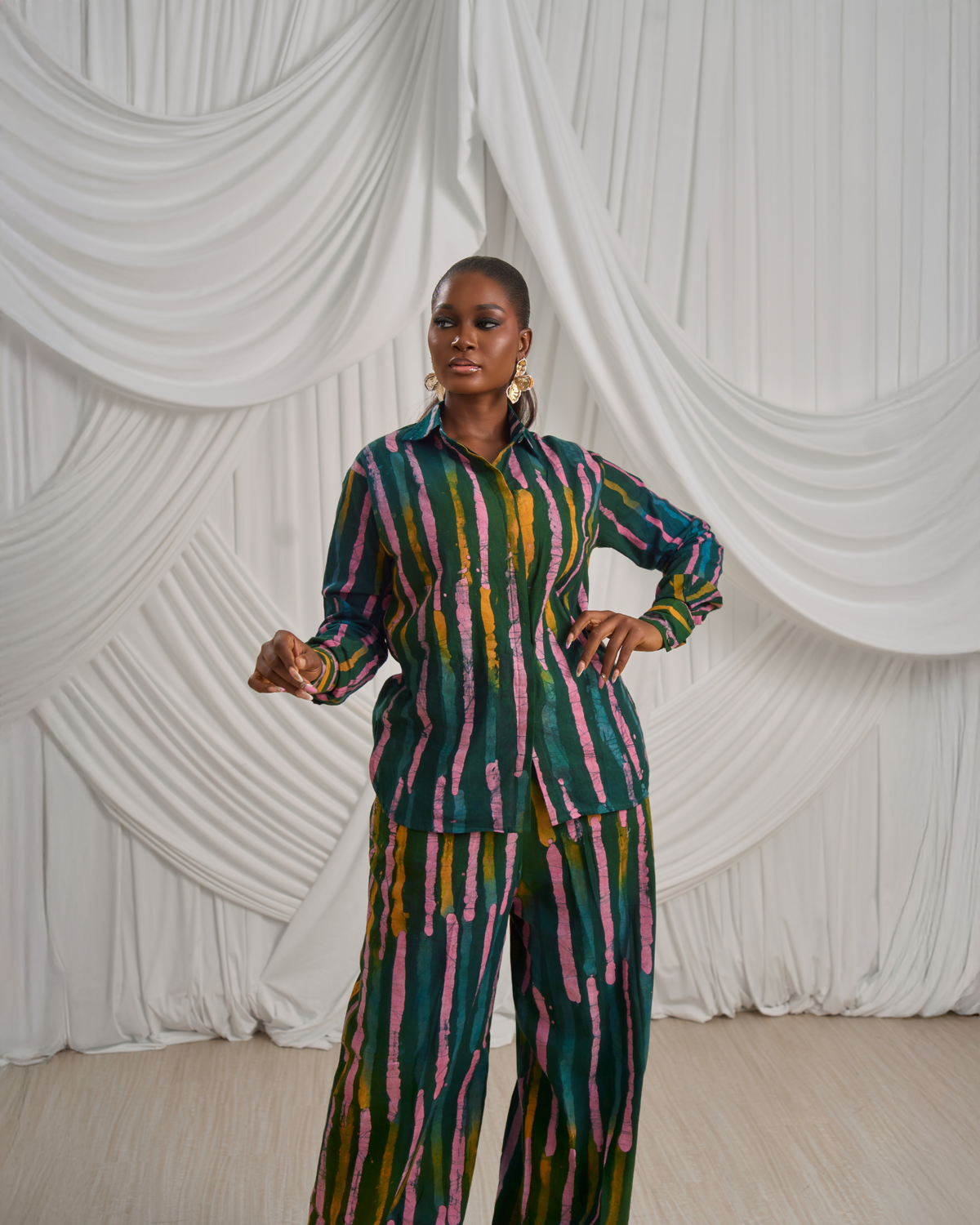 Long-Sleeve Shirt & Wide-Leg Pants: Print