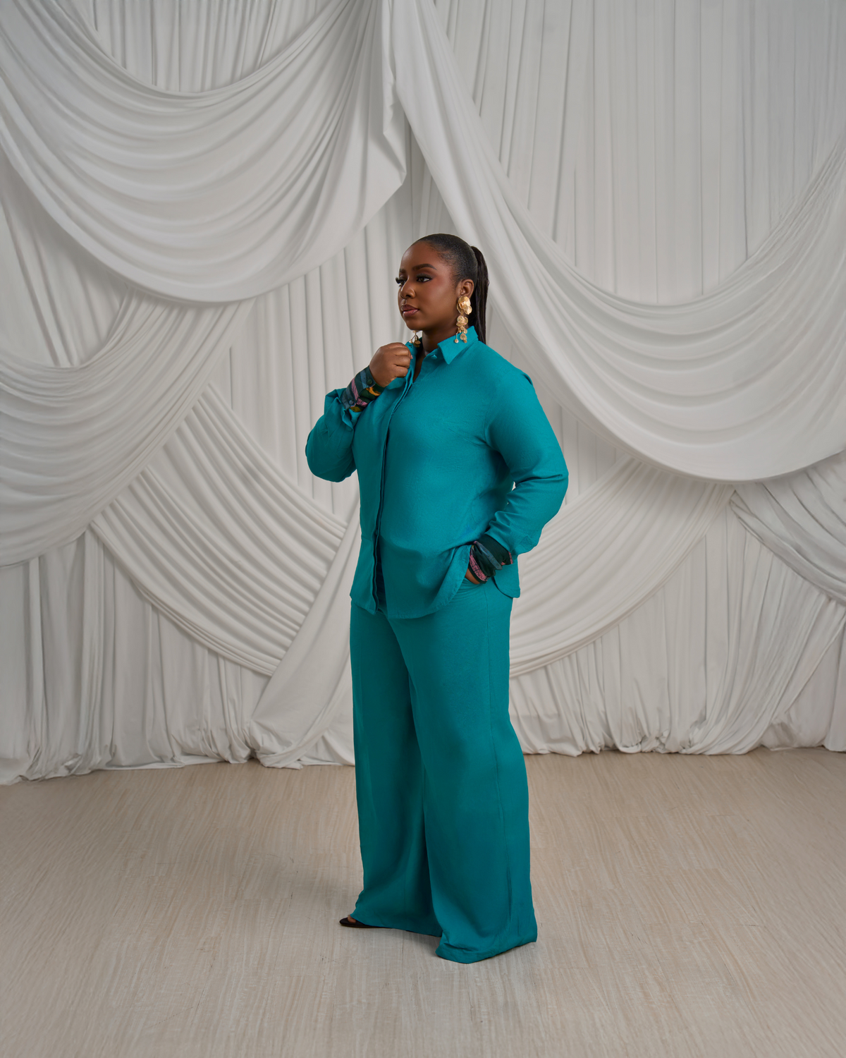 Long-Sleeve Shirt & Wide-Leg Pants: Linen