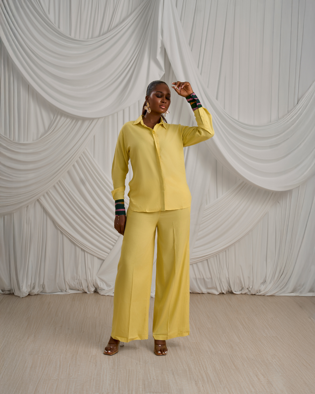 Long-Sleeve Shirt & Wide-Leg Pants: Linen