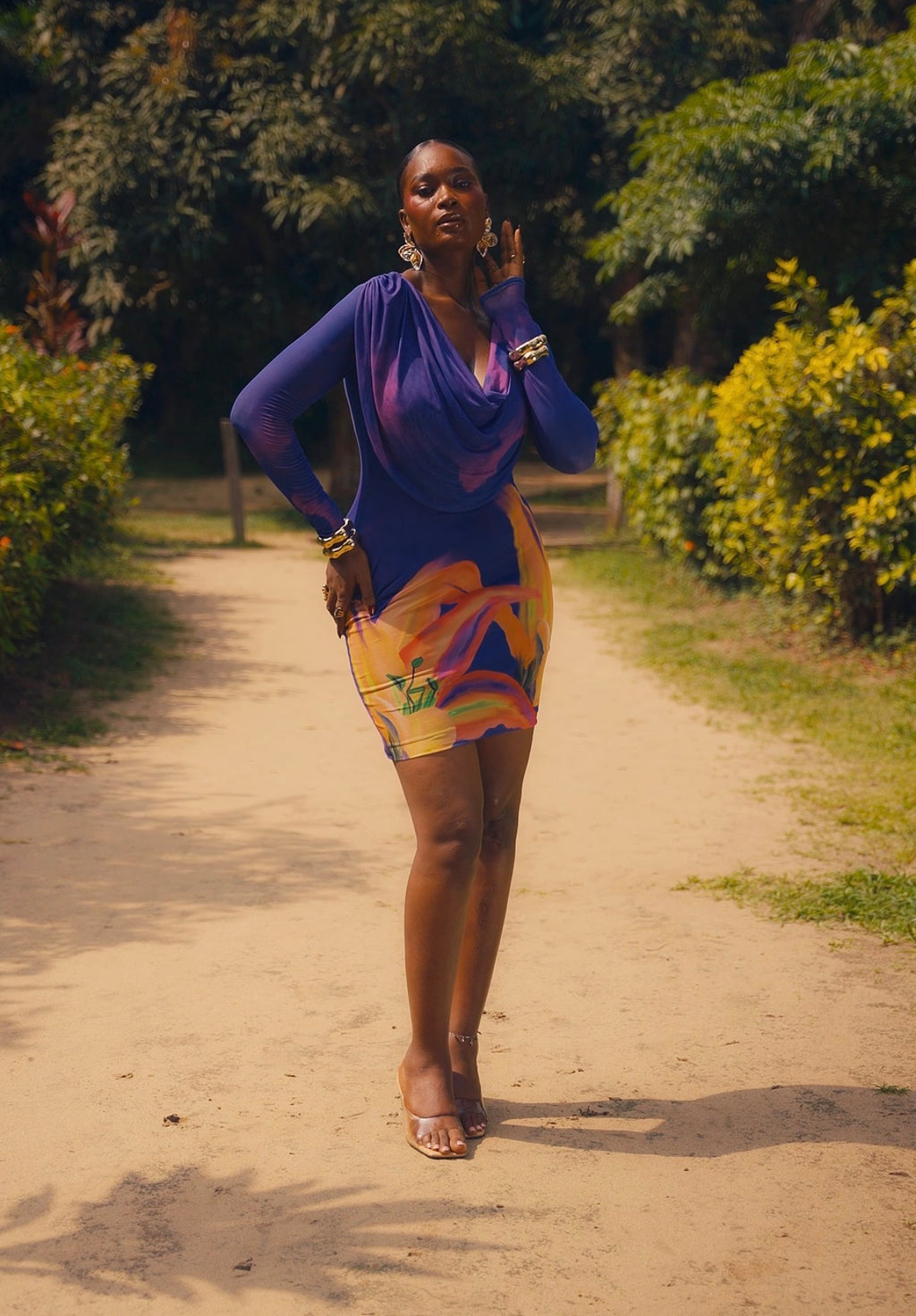 The Cowl Neck Mini Dress- Orchid Purple