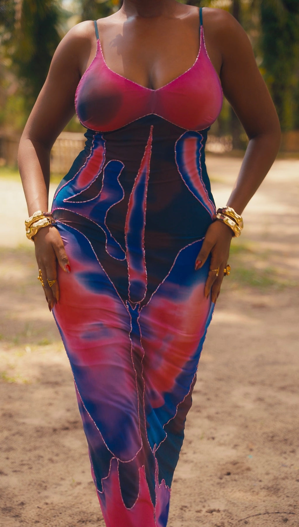 The Body Print Slip Dress - Fucshia