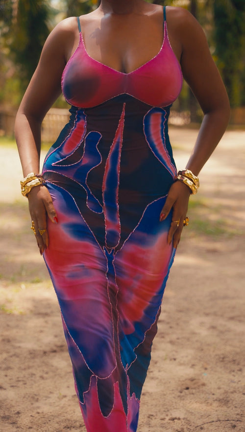 The Body Print Slip Dress - Fucshia