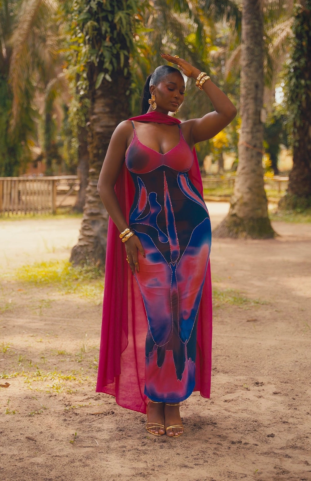 The Body Print Slip Dress - Fucshia