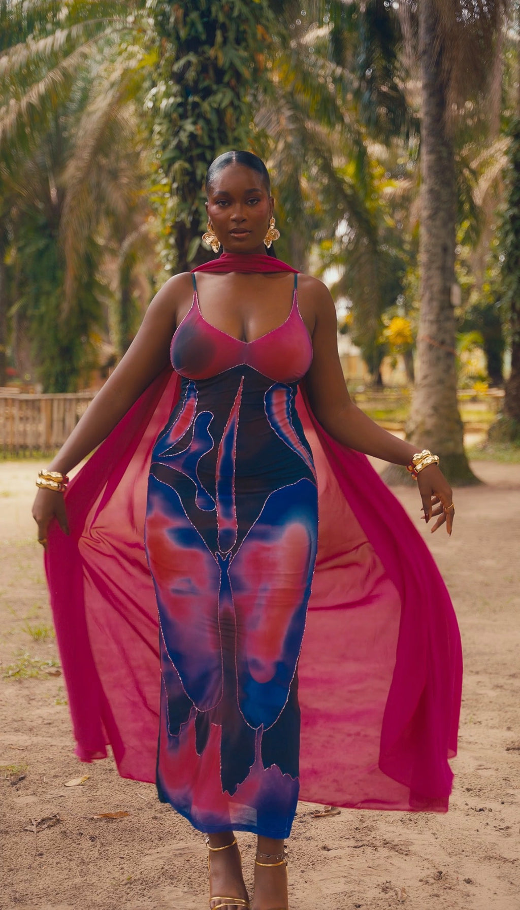 The Body Print Slip Dress - Fucshia