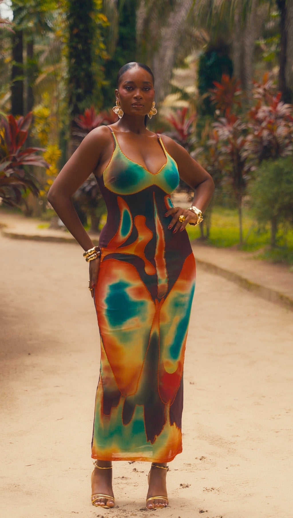 The Body Print Slip Dress - Green