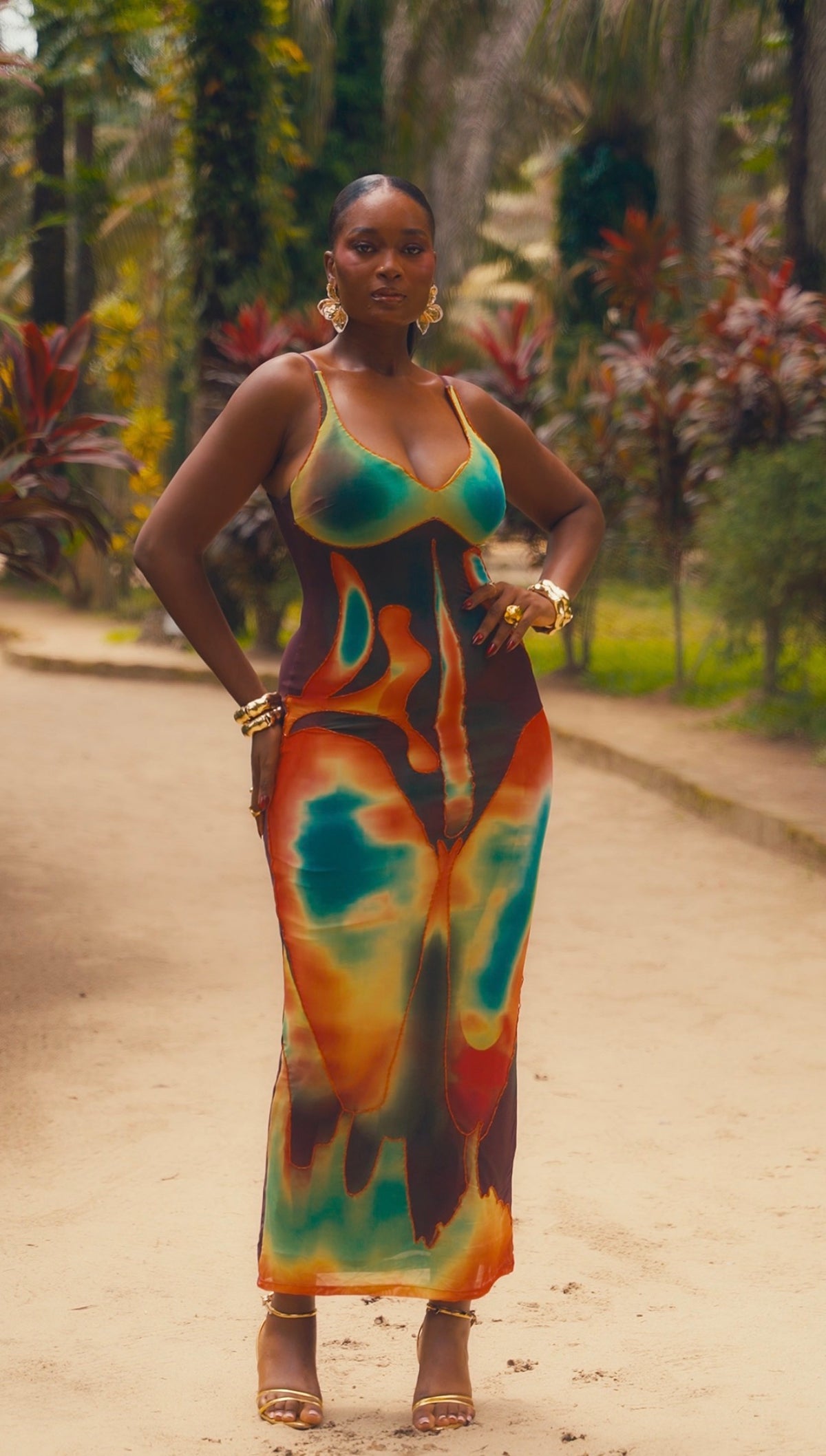 The Body Print Slip Dress - Green