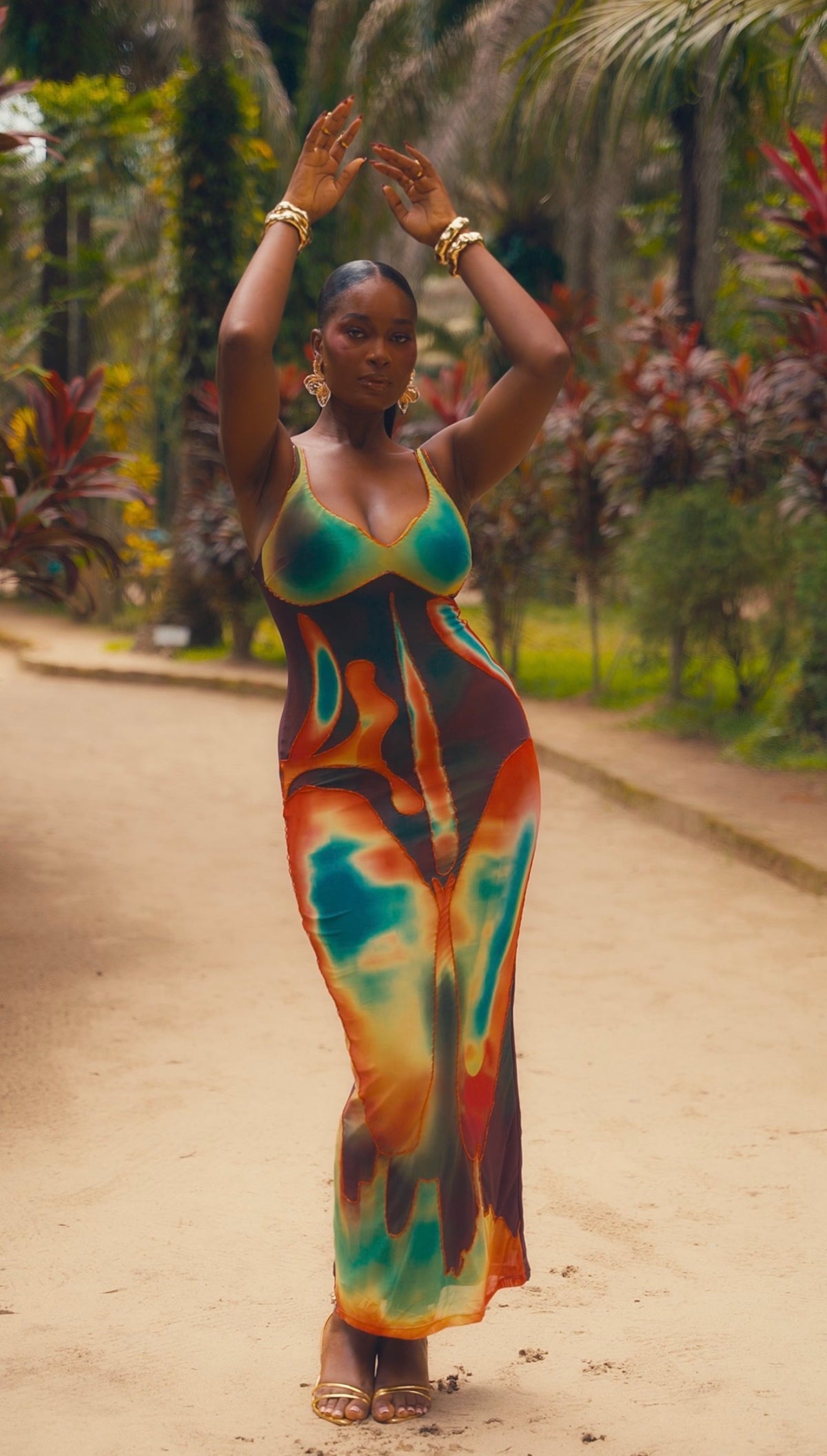 The Body Print Slip Dress - Green