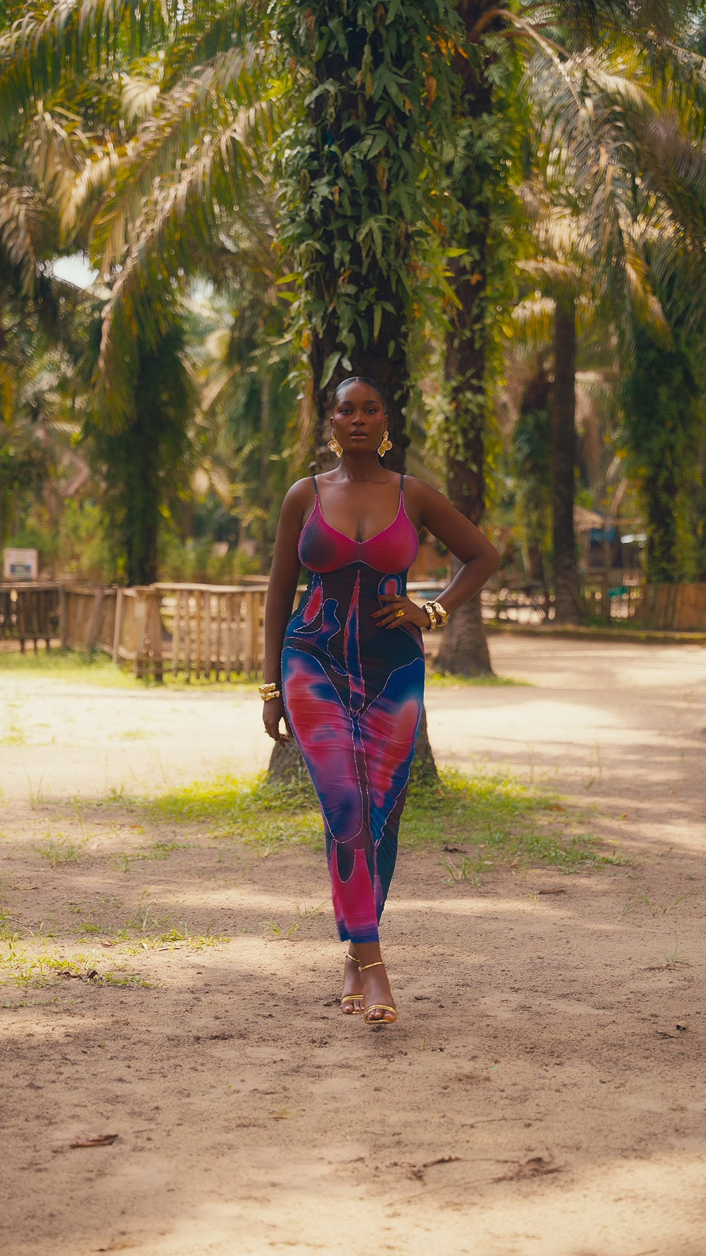 The Body Print Slip Dress - Fucshia
