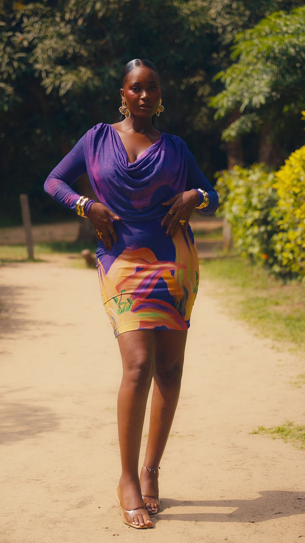 The Cowl Neck Mini Dress- Orchid Purple